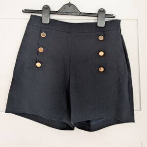 High-Waist Navy Shorts with Gold Buttons